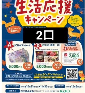 2口●JCBギフトカード5000円分、47CLUB(路コース)5000円分、PayPay2000ポイント★花王 キャンペーン レシート懸賞応募