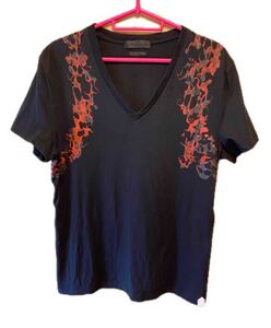 国内正規 15SS ALEXANDER McQUEEN アレキサンダー マックイーン ファイヤー スカル プリント Ｖネック Tシャツ 黒 S 387902 QFZ62