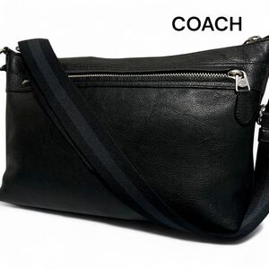 1円〜【美麗品 希少モデル】 コーチ COACH レザー ショルダーバッグ ボディバッグ ロゴ型押し 本革 ブラック 斜め掛け 肩掛け 軽量 メンズ