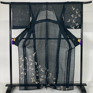 付下 生紬 単衣 萩の葉 藤 秋草 黒 身丈165cm 裄丈69cm y42-2493513 【Y商品】和装 着物 2