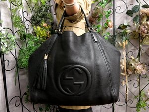 ●超美品●GUCCI グッチ●ソーホー●タッセル●カーフ レザー 本革●トート バッグ●黒●ゴールド金具●イタリア製●A4 収納 書類●Js54599