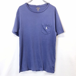 ポロラルフローレン POLO RALPH LAUREN 若干薄手 Tシャツ カットソー 胸ポケットにロゴ刺繍 CUSTOM FIT 半袖 綿100% M ネイビー 紺 メンズ