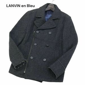 LANVIN en Bleu ランバン オン ブルー 秋冬 カットオフ★ ジップ デザイン ウール Pコート Sz.46　メンズ グレー 日本製　I3T02203_B#N