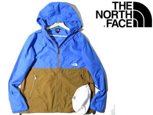 希少カラー■ 即決　ノースフェイス　コンパクトジャケット　バイカラー　THE NORTH FACE　Mサイズ　パッカブル　フード付き　メンズ 青 茶