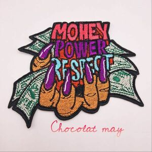 MONEY POWER RESPECT　パッチ　アイロンワッペン　ハンドメイド素材　　刺繍　アップリケ　アウトドア　裁縫 funky