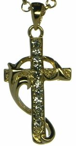 ツル付き CZダイヤモンド ゴールド クロス ロザリオ 十字架 ロングチェーン60cm ネックレス ペンダント アクセサリー