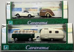 ２個セット！レア？1/72 Hongwell Cararama MGB Soft Top Car & Caravan Camping Teardrop Trailer　Volkswagen Bus Samba 未開封