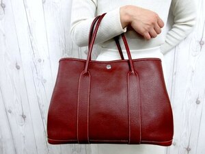 極美品 HERMES エルメス オールレザー ガーデンパーティPM トートバッグ ハンドバッグ バッグ 茶 A4可 80932