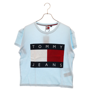 TOMMY HILFIGER トミーヒルフィガー ベルベット切り替え ロゴ 半袖カットソー Tシャツ ブルー DW03064 431