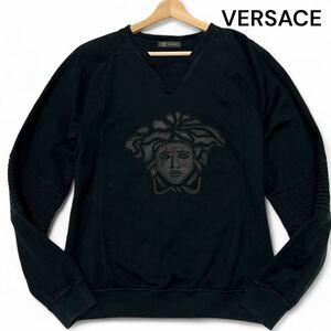 超激レア!!◎XLサイズ!!ヴェルサーチ【リメイク品】VERSACE メデューサ スウェット トレーナー ラム レザー 切り替え ブラック◎メンズ