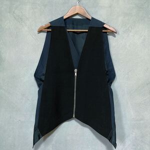 Rick Owens リックオウエンス RU1773 ウールレーヨン 変形 切り替え ノースリーブ ジレ ベスト size.S ブラック 刺繍ロゴ ジャケット