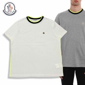 国内正規品 MONCLER モンクレール 18ss MAGLIA T-SHIRT イエロートリム 半袖コットン Tシャツ ロゴワッペン XXL ホワイト×イエロー