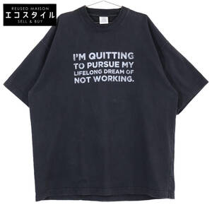 1円 VETEMENTS ヴェトモン UE54TR370B Quite Quitting ブラック オーバーTシャツ トップス S メンズ