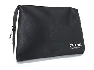 ■美品■ CHANEL シャネル ロゴ サテン メイクポーチ マルチケース 小物入れ レディース ブラック系×ホワイト系 DF5265