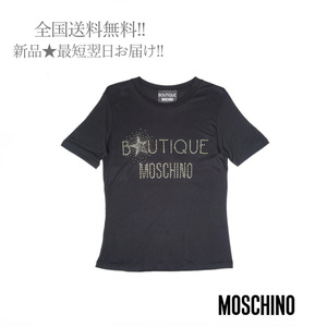 F352(40).. MOSCHINO モスキーノ Tシャツ ロゴ スタッズ レディース ブラック 新品