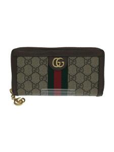 GUCCI◆GGジップアラウンド/長財布/レザー/BRW/総柄/メンズ/523154 96IWG 8745