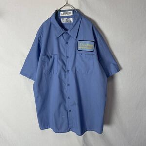 aramark 半袖ワークシャツ　古着　1XLRサイズ　ライトブルー　ワッペン　ヴィンテージ WORKWEAR