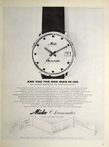 稀少・時計広告！1967年ミドー時計広告/Mido Ocean Star Chronometer Watch/Swiss/W