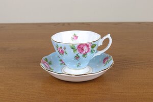 ロイヤルアルバート　ポルカブルー　デュオ　ティーカップ　水色　水玉　ドット　Polka blue　イギリス　ROYAL ALBERT　て53