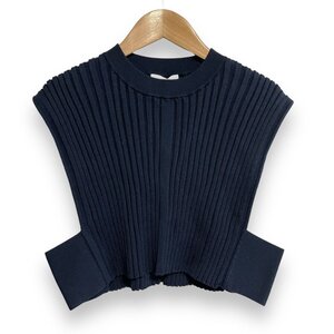 美品 23AW HYKE ハイク WIDE RIBBED CROPPED VEST ショート丈 クルーネック リブニット ノースリーブセーター ネイビー