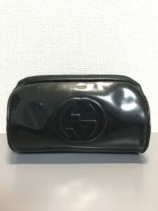 GUCCI グッチ Gロゴ パテント ポーチ ミニバッグ ブラック