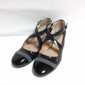 美品 TORY BURCH トリーバーチ AMBLE 35mm CRISS CROSS PUMP クロスストラップ パンプス 6.5M 23.5cm相当 ネイビー ◆