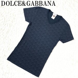 DOLCE&GABBANA 半袖Tシャツ ドルチェアンドガッバーナ 半袖カットソー 紺色総柄 ネイビー B7948