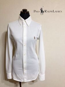 【美品】 Polo Ralph Lauren KINT OXFORD ポロ ラルフローレン レディース ボタンダウン 鹿の子 シャツ サイズS 長袖 白 160/84A