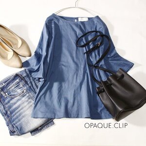 美品 (株)ワールド OPAQUE.CLIP オぺークドットクリップ 大人可愛い フレアスリーブ ストレッチ カットソー 38号 M 春 夏 24D08