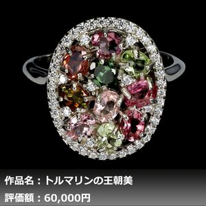 【送料無料】4.00ct 天然トルマリン ダイヤモンド K14WG仕上リング 17号｜作家モノ｜本物保証｜日宝協鑑別対応