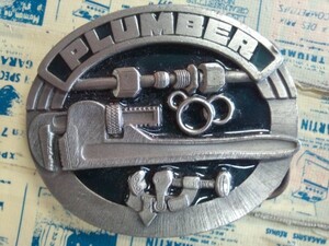 バックル　PLUMBER　配管工　工具　ツール　SISKIYOU　ヴィンテージ　ベルト　非鉄　真鍮　錫　ブラス　USA製