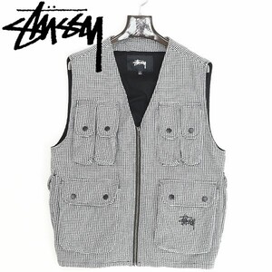 ◆STUSSY ステューシー 20SS フェス キャンプ アウトドア Houndstooth Work 千鳥格子柄 フラップポケット ワーク ベスト S