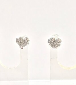 K18WG　ホワイトゴールド　ハートデザイン　メレダイヤピアス　ダイヤ0.10/0.10ct qoj.YOW05