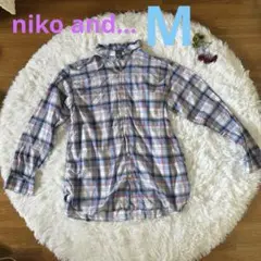 n36【ニコアンド】 チェック柄シャツ長袖，胸ポケット付，（②）