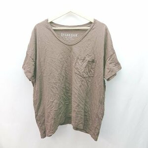 ◇ SKARGORN コットン100％ 胸ポケット 薄手 シンプル ラウンドネック 半袖 Tシャツ サイズXS ブラウン レディース E