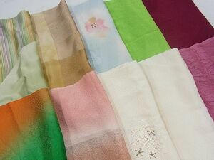 平和屋-こころ店■和装小物　上質な帯揚げ10枚セット　中国三大刺繍　汕頭刺繍　スワトウ刺繍　寿光織　地紋　花柄　逸品　AAAC7435Azi