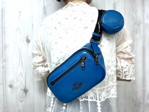 極美品 COACH コーチ ボディバッグ ウエストポーチ バッグ レザー 青 メンズ 75216