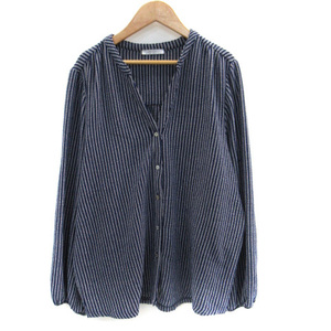 ザラ トラファルック ZARA Trafaluc カジュアルシャツ 長袖 スリットネック ストライプ柄 M 紺 ネイビー /SM17 ■MO レディース