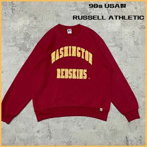  90s USA製 RUSSELL ATHLETIC ラッセル スウェット トレーナー 前V アーチロゴ ビッグシルエットNFL フットボール サイズL 玉FL2611