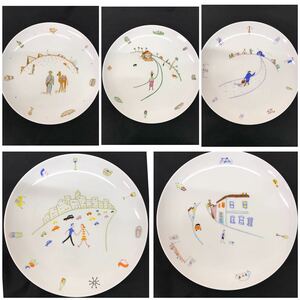 249　中古　キューピー80周年　大皿5枚セット　陶磁器　絵変わり皿　Anniversary商品　直径26.5cm 高さ3cm デットストック