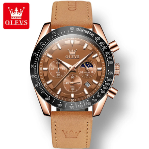 【Coffee-Black】メンズ高品質腕時計 海外人気ブランド OLVIS メンズ クロノグラフ 防水 クォーツ式 レザーバンド 9957