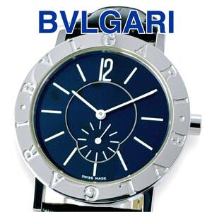 ブルガリ BB33 SL PS 革ベルト クオーツ スモセコ メンズ 時計 稼働 BVLGARI 黒文字盤 QZ レザー ブラック革ベルト