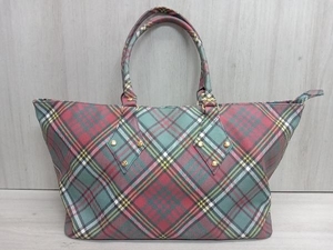 VIVIENNE WESTWOOD ヴィヴィアンウエストウッド レザートートバッグ レッド×グレー系 チェック柄 横幅約54cm