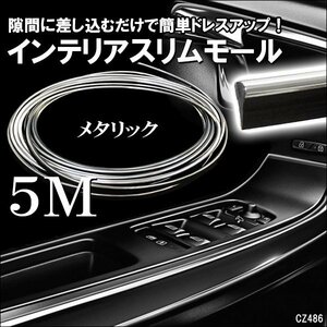 インテリアスリムモール 5M メタリックシルバー 滑り止めリブ付 インパネ周り 内装 ドレスアップ ラインモール メール便/13и