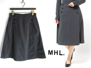 美品 定価29700円 MHL. マーガレットハウエル 2016AW WOOL COTTON DRILL ウールコットン セーラー/ミリタリースカート 2 チャコールグレー