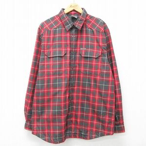 XL/古着 コロンビア 長袖 ブランド シャツ メンズ 00s ロング丈 赤他 レッド チェック 内側フリース 24nov16 中古 トップス