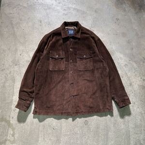 GAP SUEDE SHIRT オールドギャップ INDIA製 スウェードシャツ ジャケット L ブラウン 古着 大きめ