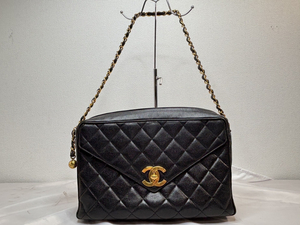 0-8-CHANEL シャネル-デカマトラッセ キャビアスキン チェーン ショルダーバッグ ブラック-縦24cm横37cmまち9cm 美品-241103-SK18