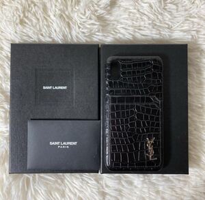 【アパレル】☆極美品☆ イヴサンローラン YSLロゴ クロコ型押し iPhone X XS スマホケース ブラック ハイブランド Yves Saint Laurent