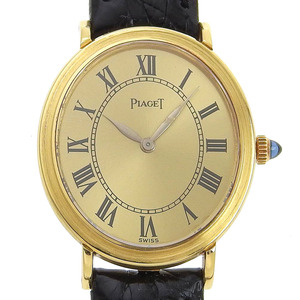 【本物保証】 新品同様 ピアジェ PIAGET レディース 手巻き 腕時計 オーバル ゴールド文字盤 シンプル 希少 レア